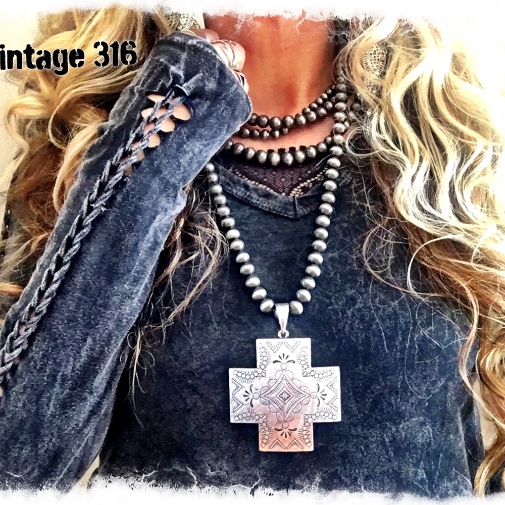RESERVED - BIG Ol' Quadruple Strand Cross Necklace - Picture 3 of 7